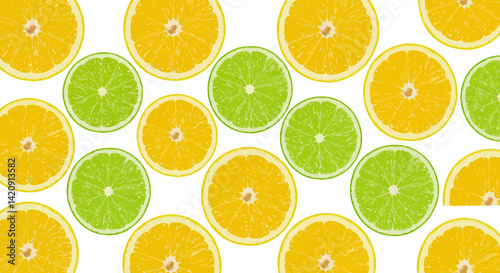 Bright citrus slices arranged on a white background a vibrant refreshing display