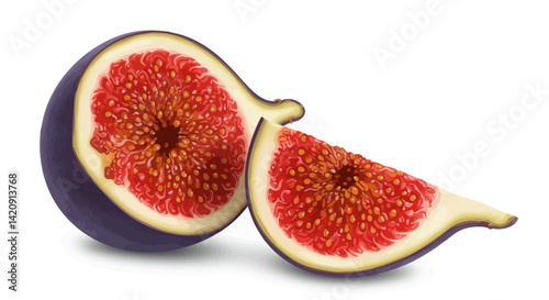 Sliced fig showcases its juicy red interior a refreshing natural treat