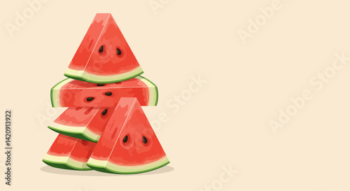 Stacked watermelon slices form a refreshing summery tower on a neutral backdrop