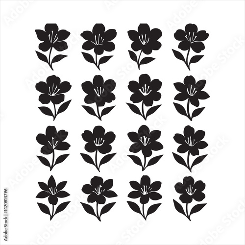 Black Flower Branch Silhouette Vector | Floral Illustration on White Background