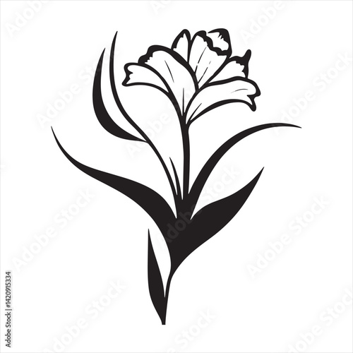 Black Flower Branch Silhouette Vector | Floral Illustration on White Background