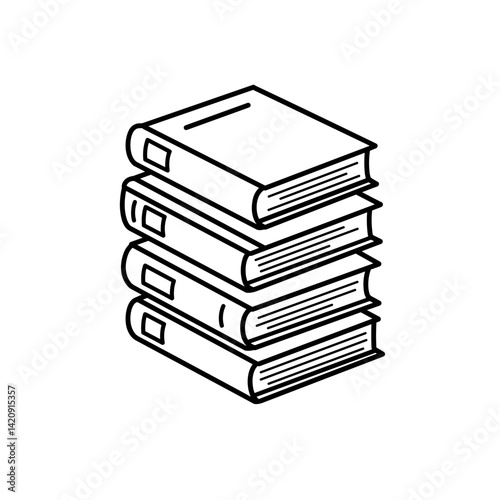 Stack of books in simple line art style against white background -  
