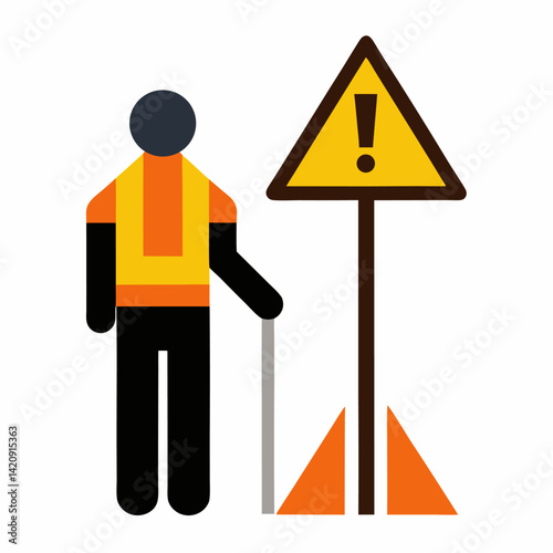 USA traffic road signs. a flagger is stationed ahead to control road user. vector illustration on white background.