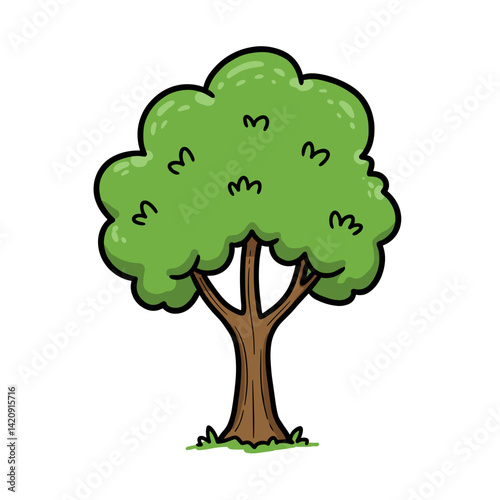 Cartoon tree with lush green leaves on a white background  