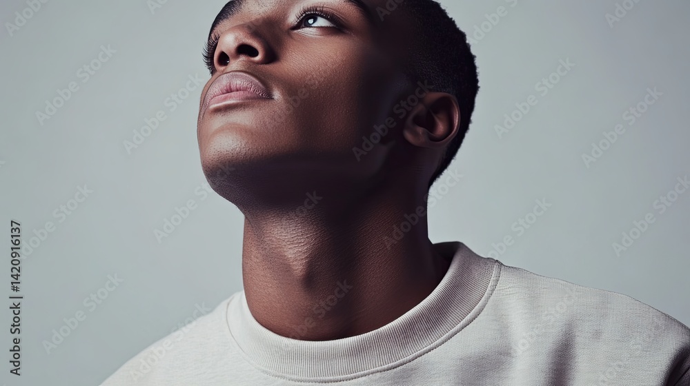 Obraz premium Black male model in stylish sweatshirt, neutral expression - modern minimalism and effortless style