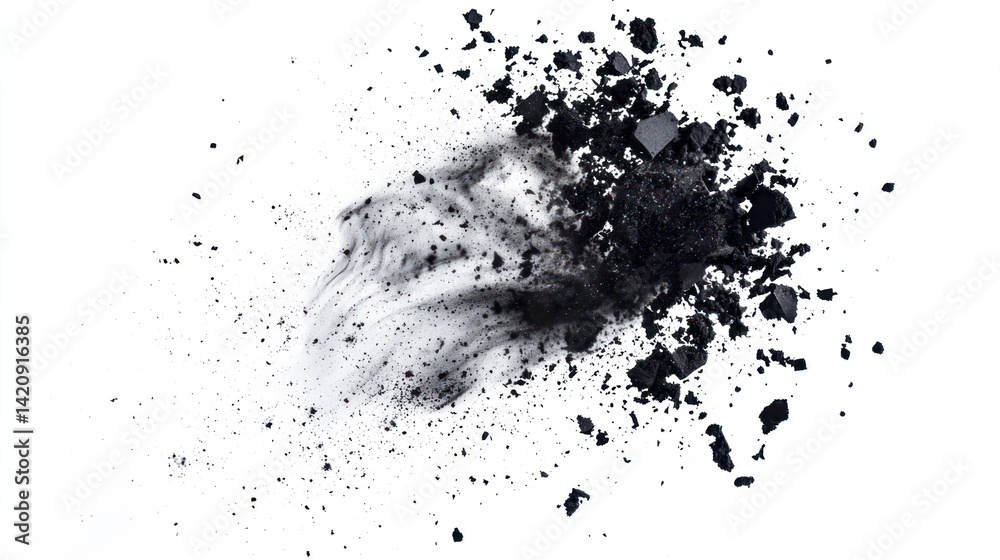 Obraz premium A broken powder compact effect with scattered pigments on a white background.