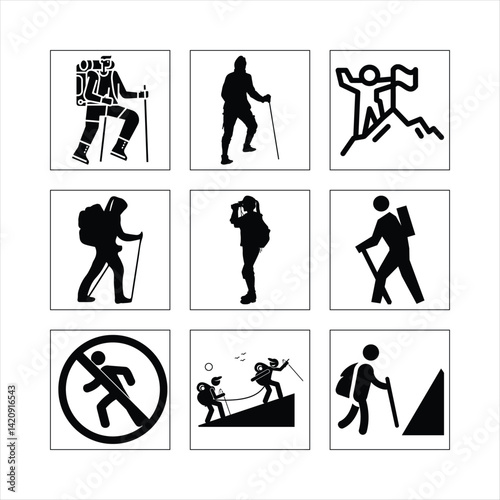 Hiking And Trekking Symbol Set With Active Lifestyle Icons And Adventure Elements