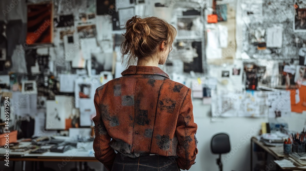 Fototapeta premium A fashion designer working on a new collection, creative process, inspiration, studio environment,