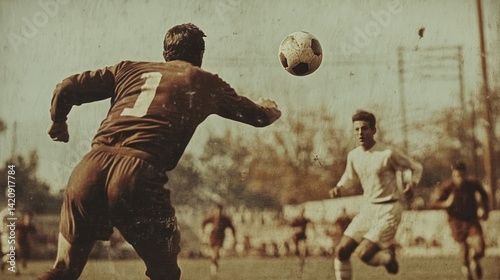A vintage photo of a classic football match, nostalgic, historical,  