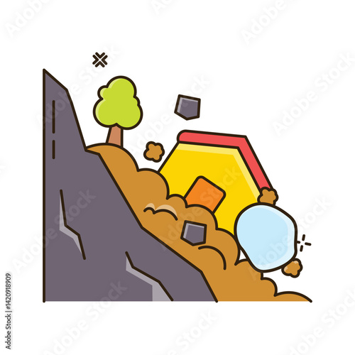 Colorful disaster icons in cartoon style, illustrating various natural disasters such environment-related designs