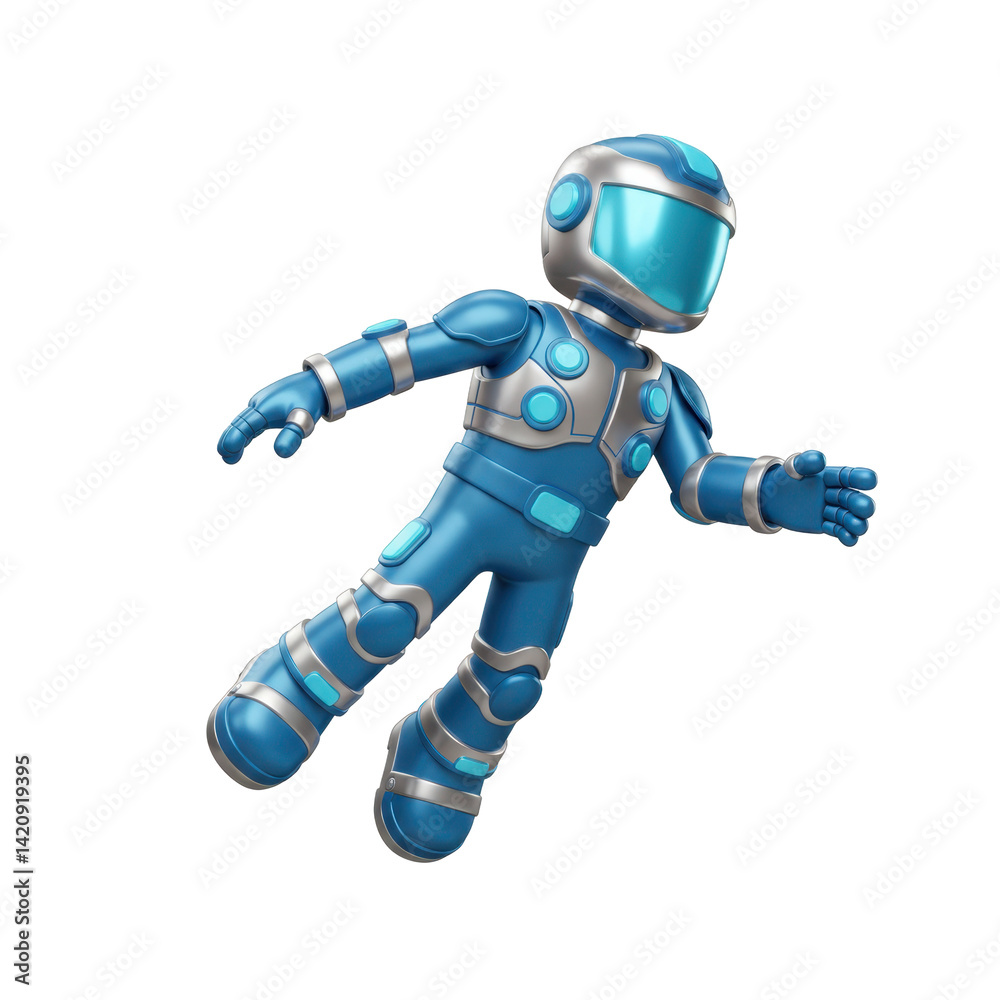 Playful Cartoon Astronaut Character Floating in Space with a Vibrant Blue Design Playful Cartoon Astronaut Character Floating in Space with a Vibrant Blue Design