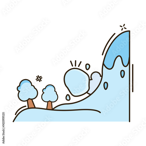 Colorful disaster icons in cartoon style, illustrating various natural disasters such environment-related designs