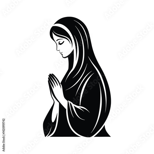 Holy Mother Mary Praying icon of silhouette vector illustration