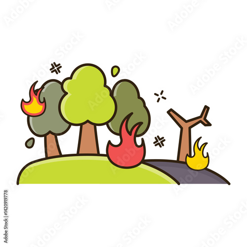 Colorful disaster icons in cartoon style, illustrating various natural disasters such environment-related designs