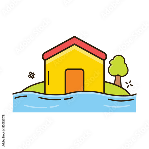 Colorful disaster icons in cartoon style, illustrating various natural disasters such environment-related designs