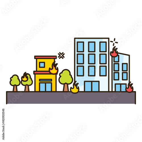 Colorful disaster icons in cartoon style, illustrating various natural disasters such environment-related designs