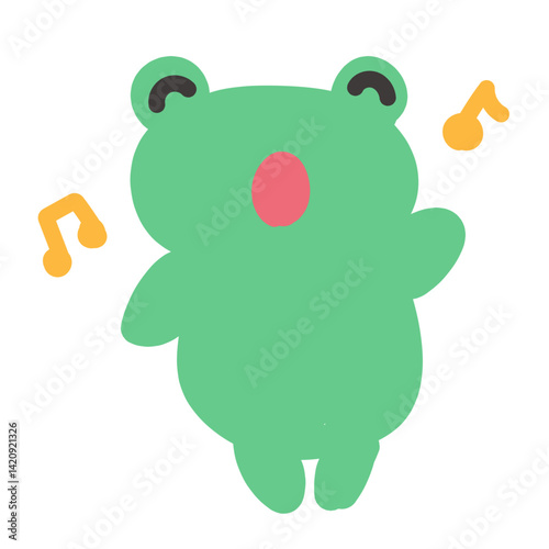 歌うカエルのイラスト：手描きタッチの可愛い動物キャラクター - Singing Frog Illustration: Hand-drawn Touch Cute Animal Character