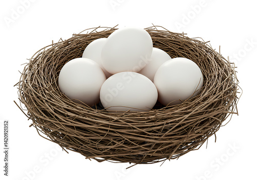 White Eggs in Bird Nest: Stock Photo for Spring & Easter