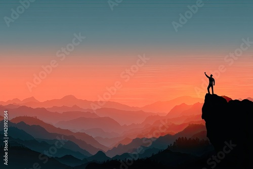 Obraz na płótnie Silhouette of a man on a mountain peak at sunrise w salonie