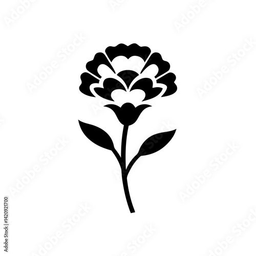 Silhouette icon of a carnation flower with  leaves vector illustration
