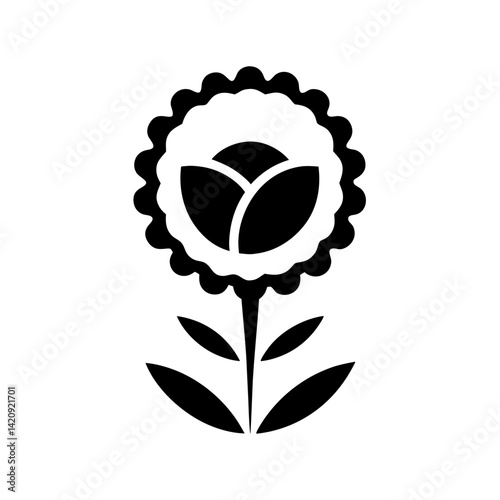 Silhouette icon of a carnation flower with  leaves vector illustration