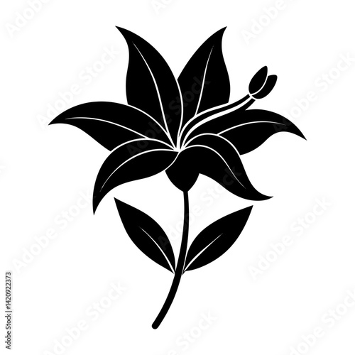 
Silhouette of lily flower with petals and stem vector illustration