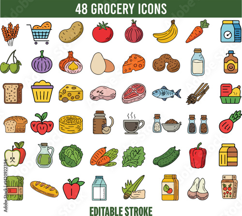 grocery icons for food and shopping
