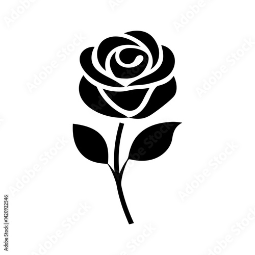 Silhouette of rose flower with stem and leaves vector illustration