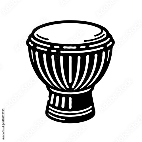 African djembe drum illustration in black and white style  