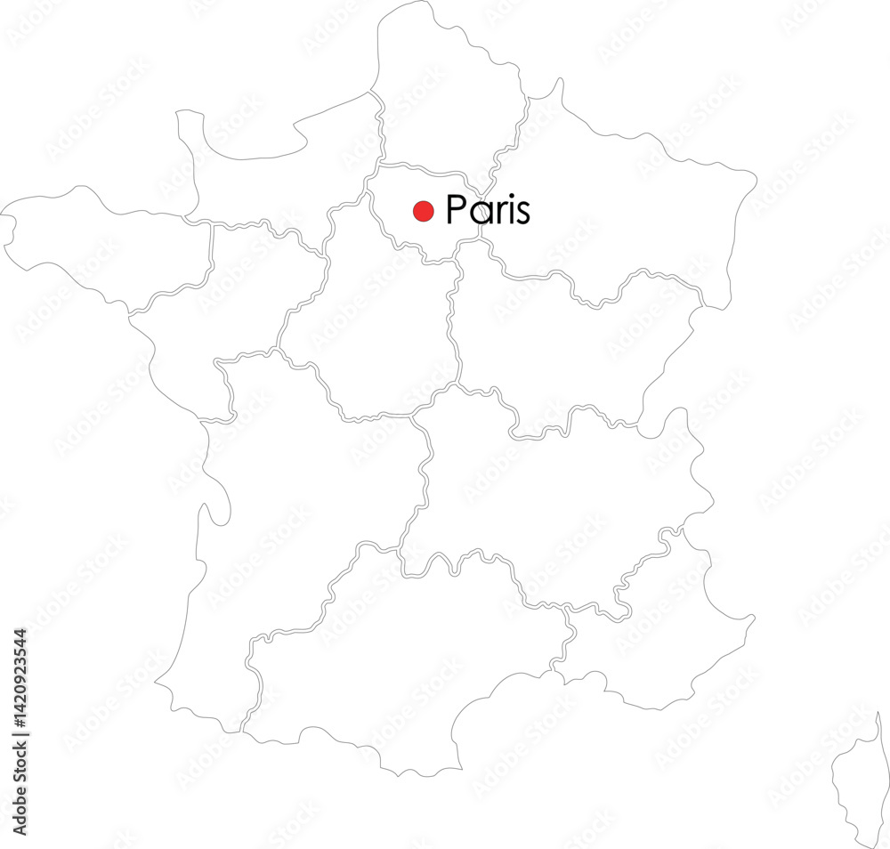 France Map with Paris Location and Regional Borders France Map with Paris Location and Regional Borders