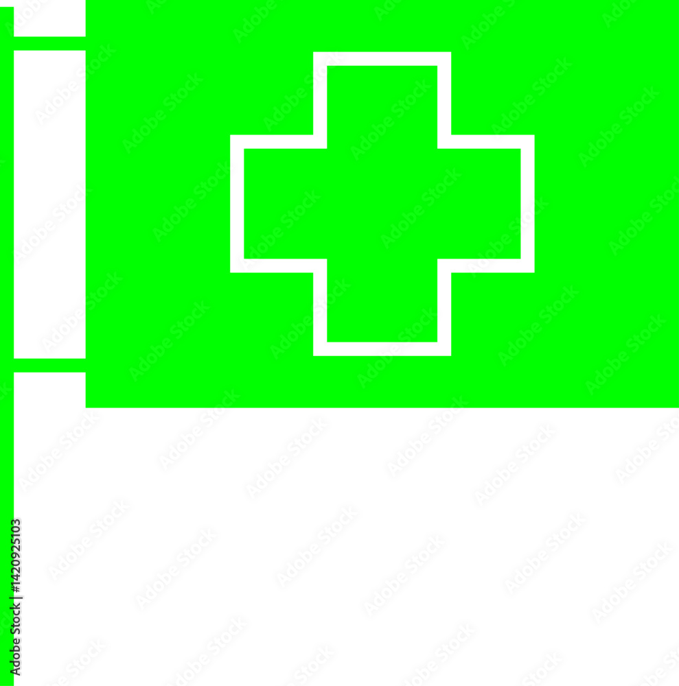 Fototapeta premium Medical Flag Icon with Cross Symbol for Emergency or Hospital Indication – Transparent Background.