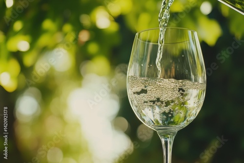 Pouring white wine into a glass outdoors (1)