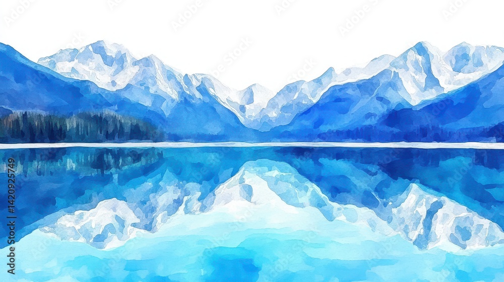 Fototapeta premium Serene reflection of snowcapped mountains on a calm lake