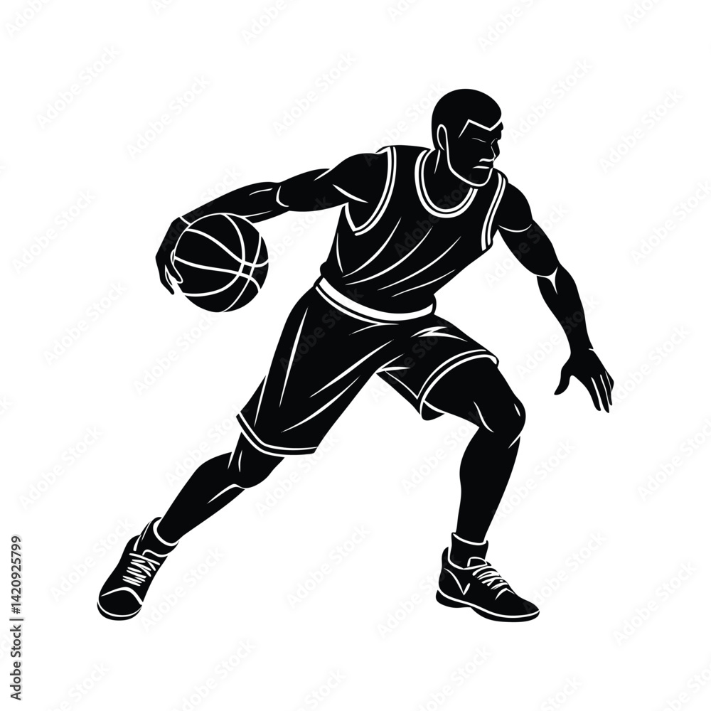 Fototapeta premium Basketball dribble pose icon silhouette vector with white background