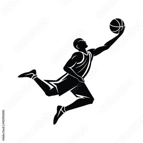 Basketball jump shot icon silhouette vector with white background