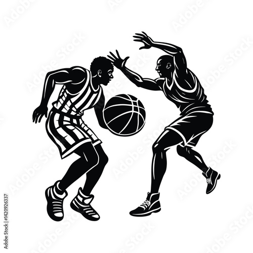 Basketball one on one icon silhouette vector with white background