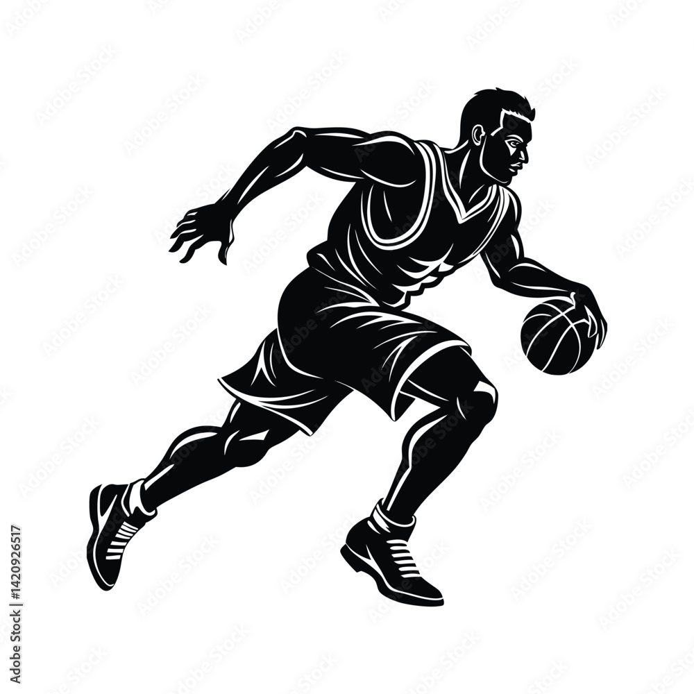 Fototapeta premium Basketball player running icon silhouette vector with white background
