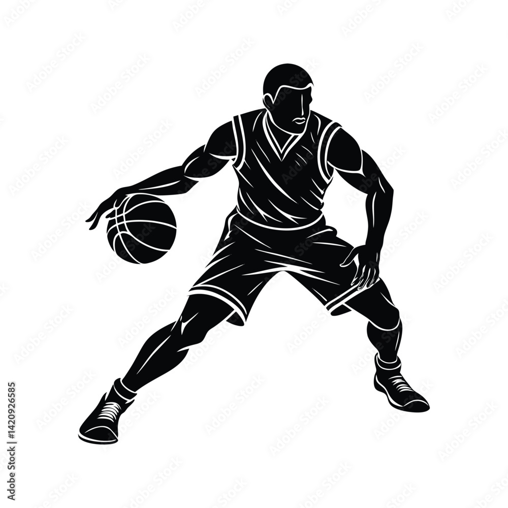Naklejka premium Basketball player icon silhouette vector with white background