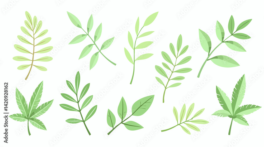 Fototapeta premium Tropical green leaves vector set