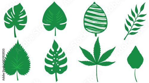 Tropical green leaves vector set