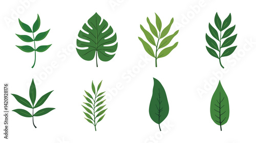 Tropical green leaves vector set
