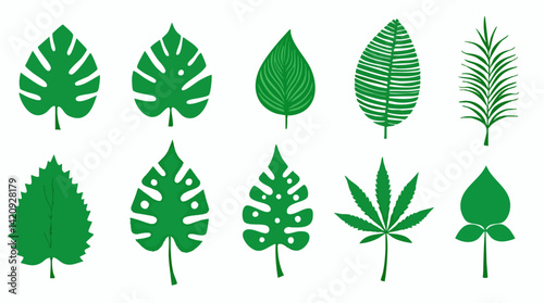 Tropical green leaves vector set