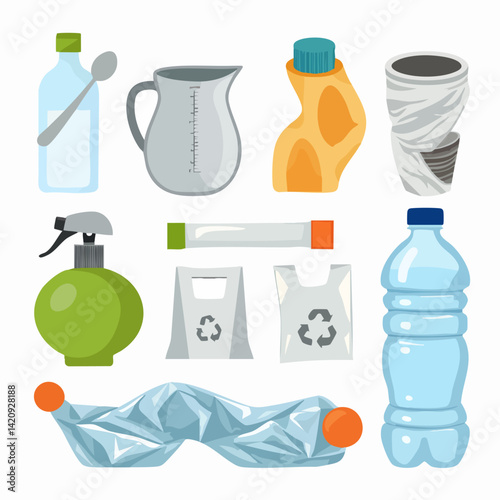 Vector plastic waste items collection