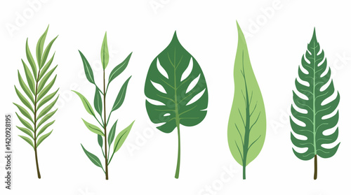 Tropical green leaves vector set