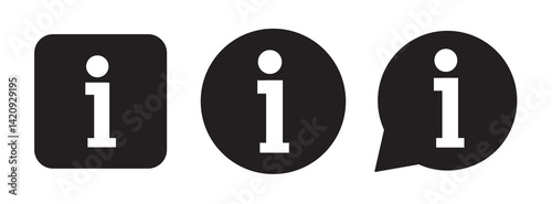 Information sign vector icon.  Information icons set isolated on transparent background. Set Info sign. Black buttons isolated on white background
