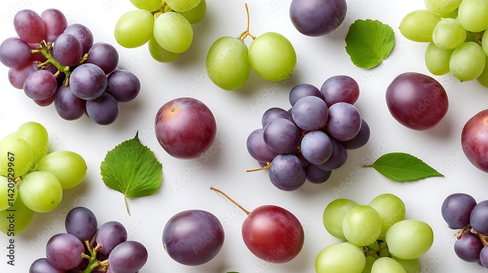 Obraz premium Fresh Grapes Variety on White Background Ideal for Health and Nutrition Concepts, Culinary Art, or Summer Themes