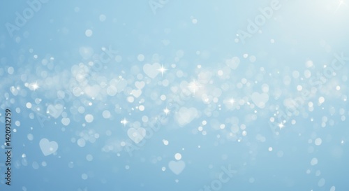 光の粒子とハートのボケ味が美しい抽象的な背景
