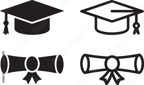 vector graduation cap and diploma icons 
