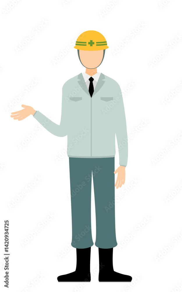 Simple illustration of a man supervisor wearing a helmet talk Simple illustration of a man supervisor wearing a helmet talk