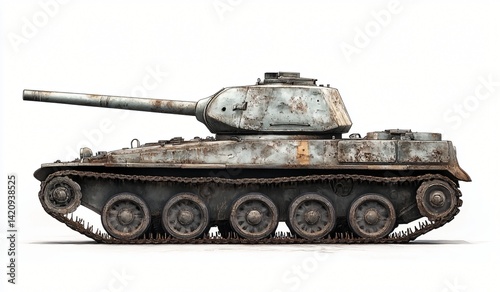 Weathered Military Tank Side Profile Illustration Showing Details of Tracks and Turret